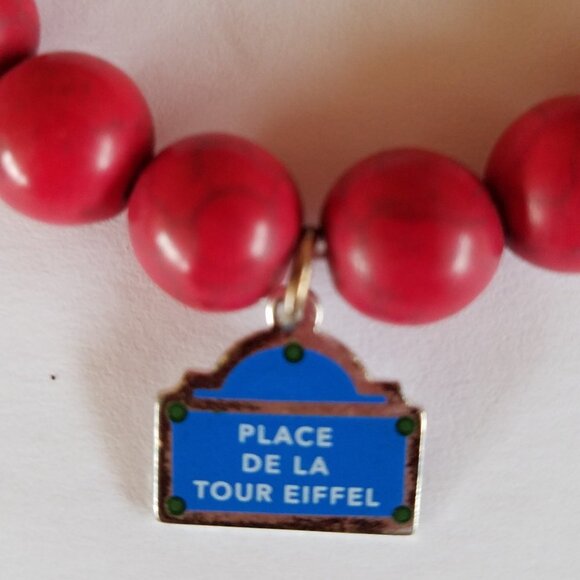 Hand Crafted Paris Red Gemstone Charm Bracelet 6.25" Stretch - Picture 5 of 9